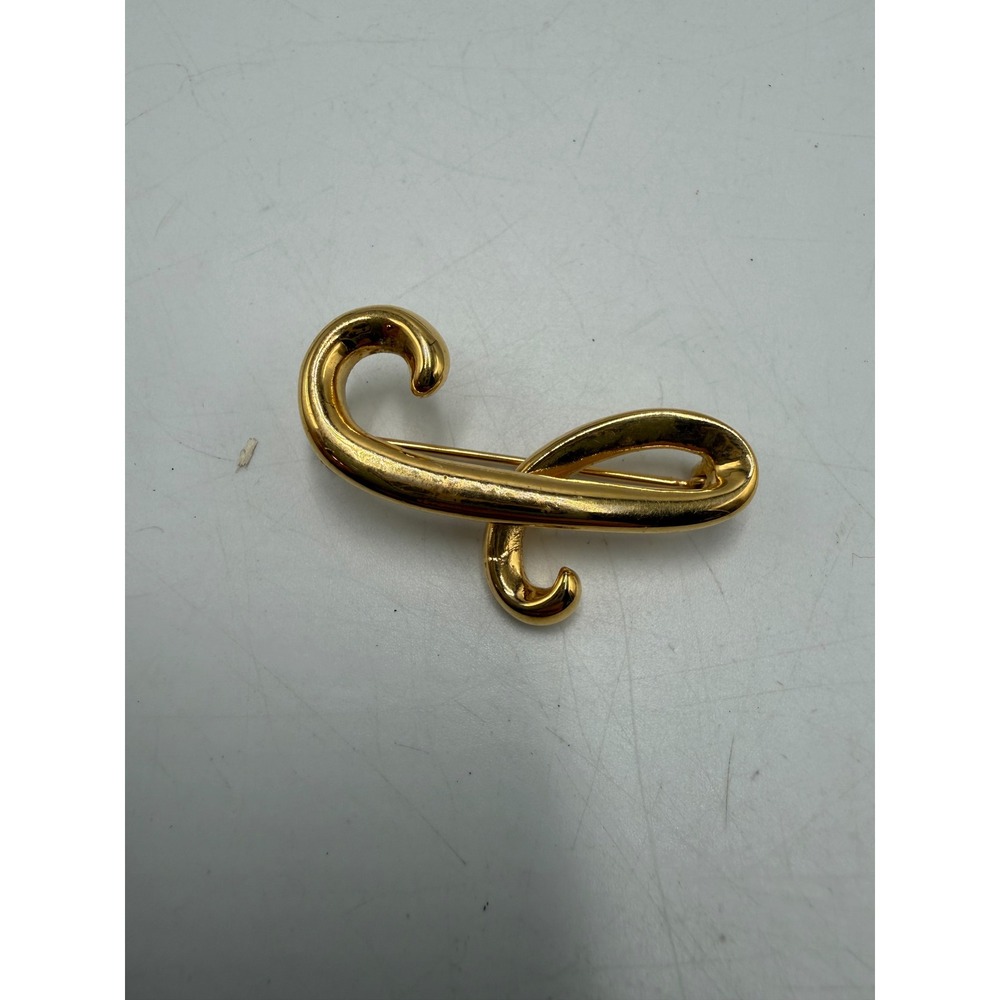 Vintage AJC Gold Tone‎ Abstract Swirl Brooch Minimalist Modernist Pin